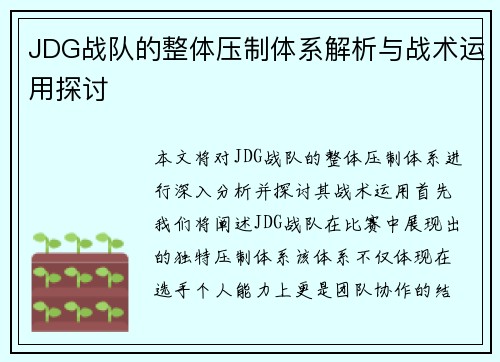 JDG战队的整体压制体系解析与战术运用探讨