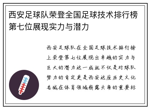 西安足球队荣登全国足球技术排行榜第七位展现实力与潜力